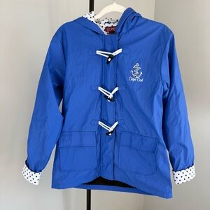 Ritchie’s Cape Cod Nautical Rain Jacket Toggle Blue Preppy Coastal Polka Dot